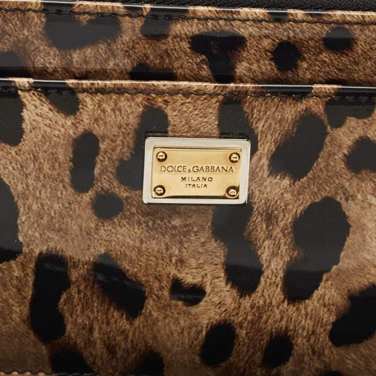 Pre Owned Dolce & Gabbana Brown/Black Leopard Print Patent Leather Zip Card Holder