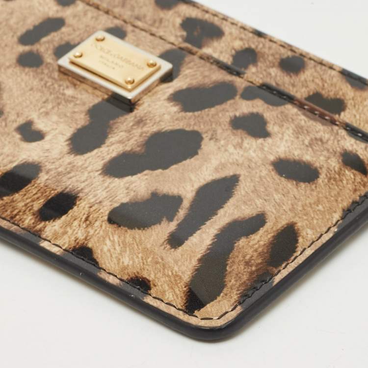 Pre Owned Dolce & Gabbana Brown/Black Leopard Print Patent Leather Zip Card Holder