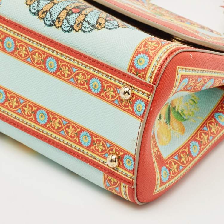 Pre Owned Dolce & Gabbana Multicolor Fan Foulard Print Leather Medium Miss Sicily Top Handle Bag