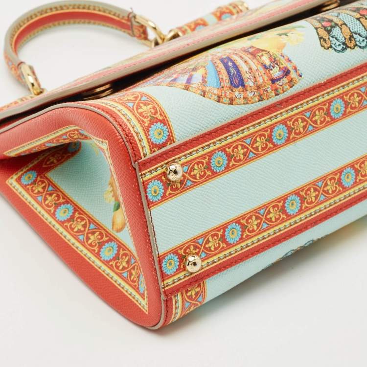 Pre Owned Dolce & Gabbana Multicolor Fan Foulard Print Leather Medium Miss Sicily Top Handle Bag