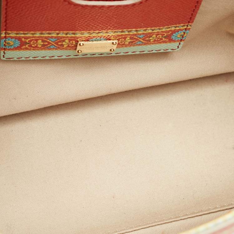 Pre Owned Dolce & Gabbana Multicolor Fan Foulard Print Leather Medium Miss Sicily Top Handle Bag