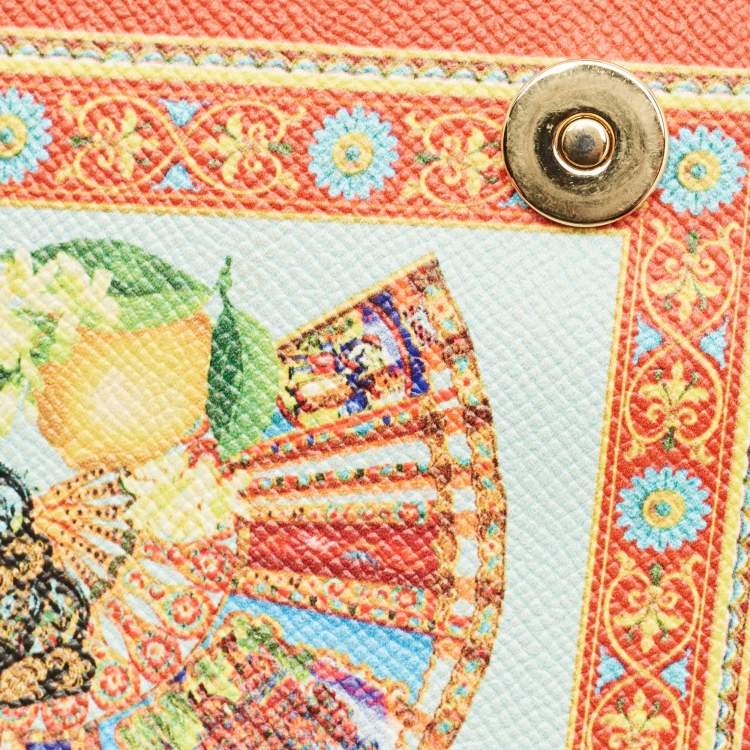 Pre Owned Dolce & Gabbana Multicolor Fan Foulard Print Leather Medium Miss Sicily Top Handle Bag