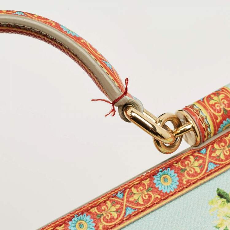 Pre Owned Dolce & Gabbana Multicolor Fan Foulard Print Leather Medium Miss Sicily Top Handle Bag