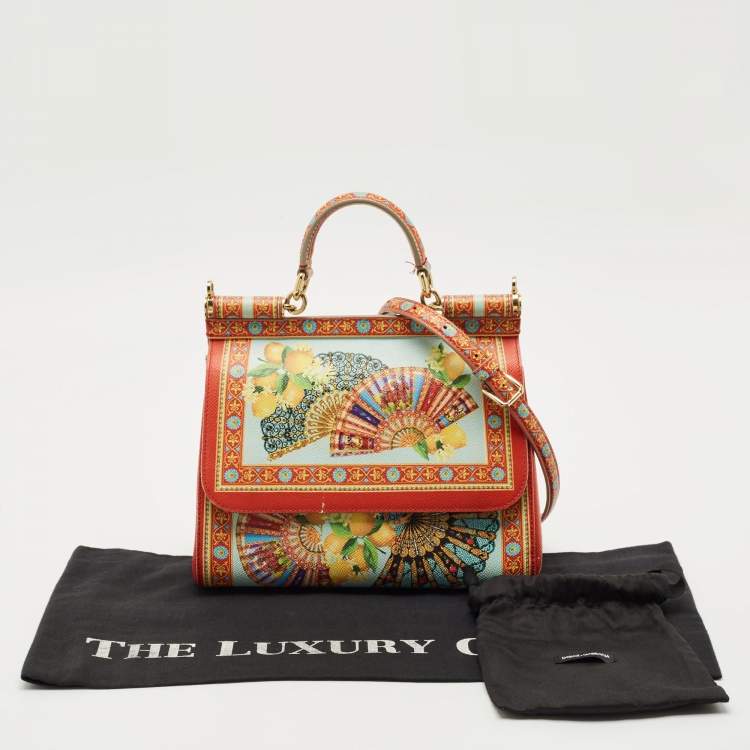 Pre Owned Dolce & Gabbana Multicolor Fan Foulard Print Leather Medium Miss Sicily Top Handle Bag