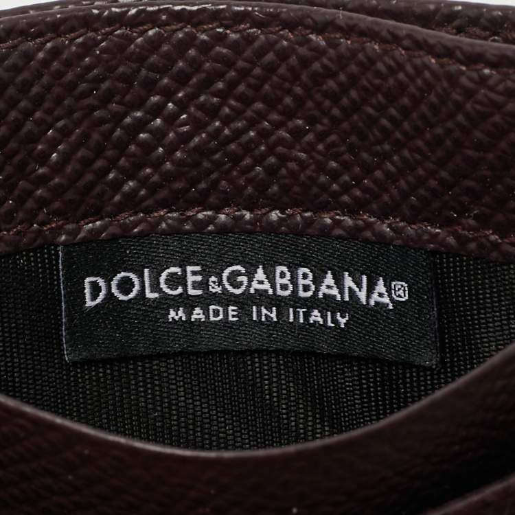 Pre Owned Dolce & Gabbana Burgundy Leather Crystal Embellished Logo Card Holder