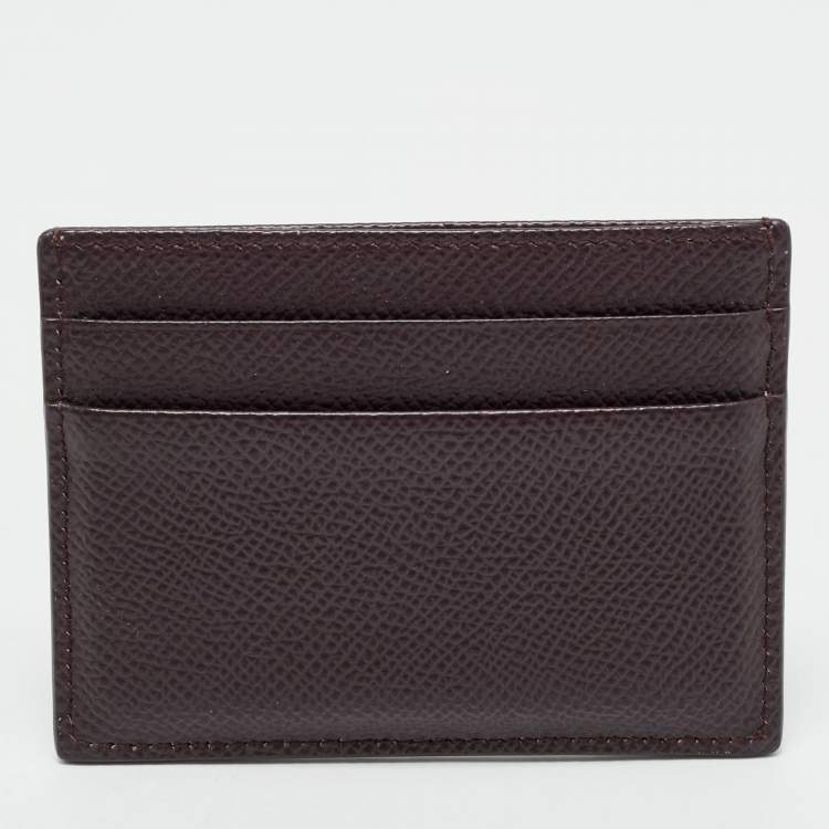 Pre Owned Dolce & Gabbana Burgundy Leather Crystal Embellished Logo Card Holder
