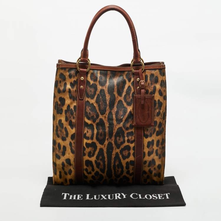 Pre Owned Dolce & Gabbana Brown Leopard Print Coated Canvas and Leather Shopper Tote