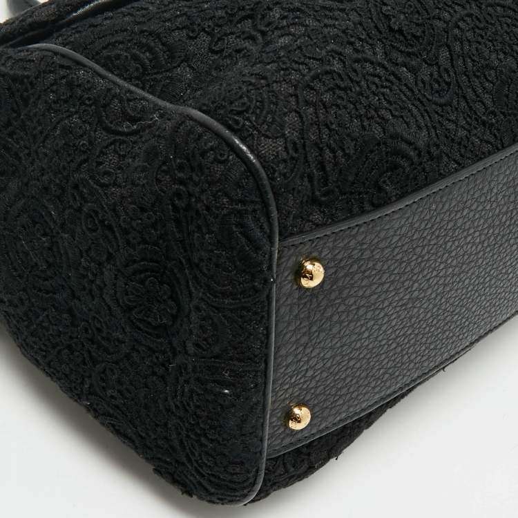 Pre Owned Dolce & Gabbana Black Lace and Leather Large Miss Sicily Top Handle Bag