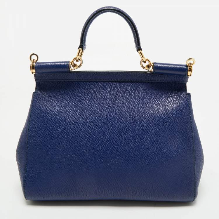 مملوكة مسبقًا Dolce & Gabbana Blue Leather Medium Miss Sicily Top Handle Bag