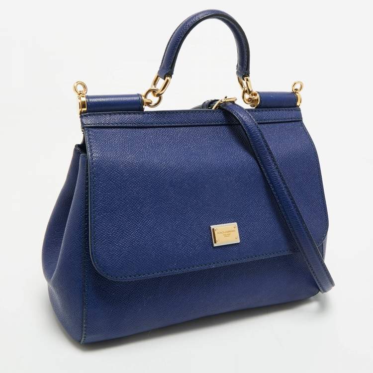 مملوكة مسبقًا Dolce & Gabbana Blue Leather Medium Miss Sicily Top Handle Bag