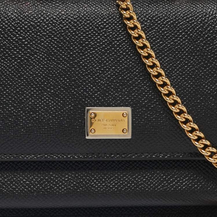 Pre Owned Dolce & Gabbana Black Leather Miss Sicily Von Wallet On Chain