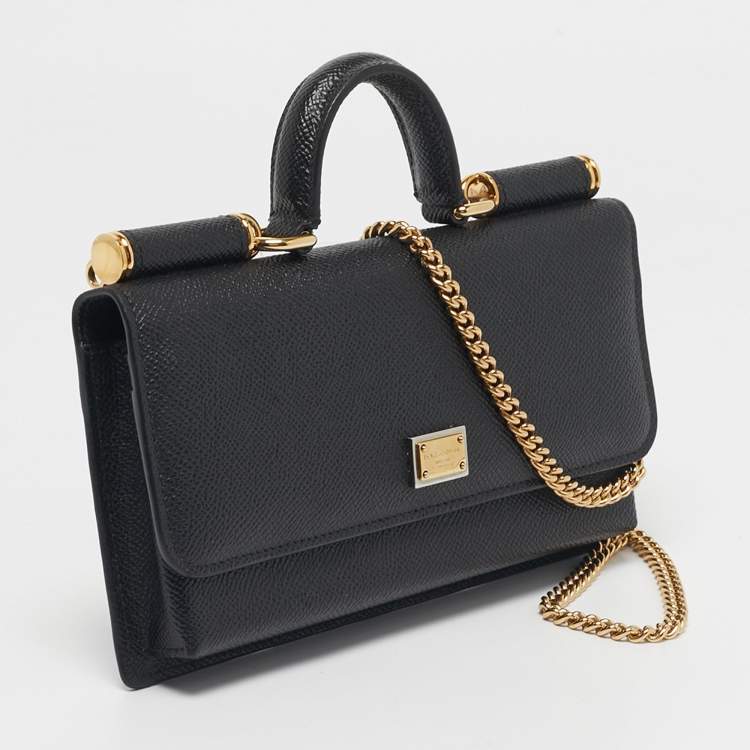 Pre Owned Dolce & Gabbana Black Leather Miss Sicily Von Wallet On Chain