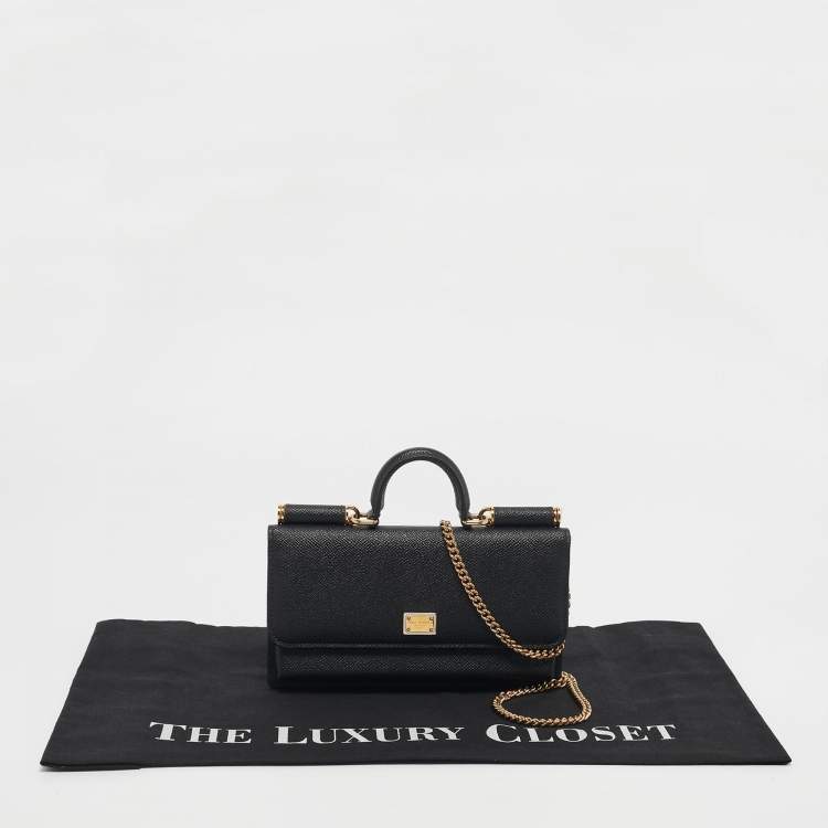Pre Owned Dolce & Gabbana Black Leather Miss Sicily Von Wallet On Chain