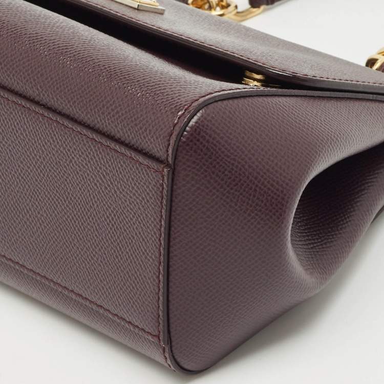 Pre Owned Dolce & Gabbana Burgundy Leather Small Miss Sicily Top Handle Bag