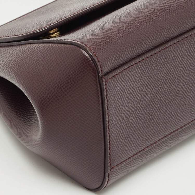 Pre Owned Dolce & Gabbana Burgundy Leather Small Miss Sicily Top Handle Bag