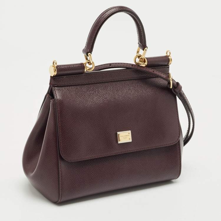 Pre Owned Dolce & Gabbana Burgundy Leather Small Miss Sicily Top Handle Bag