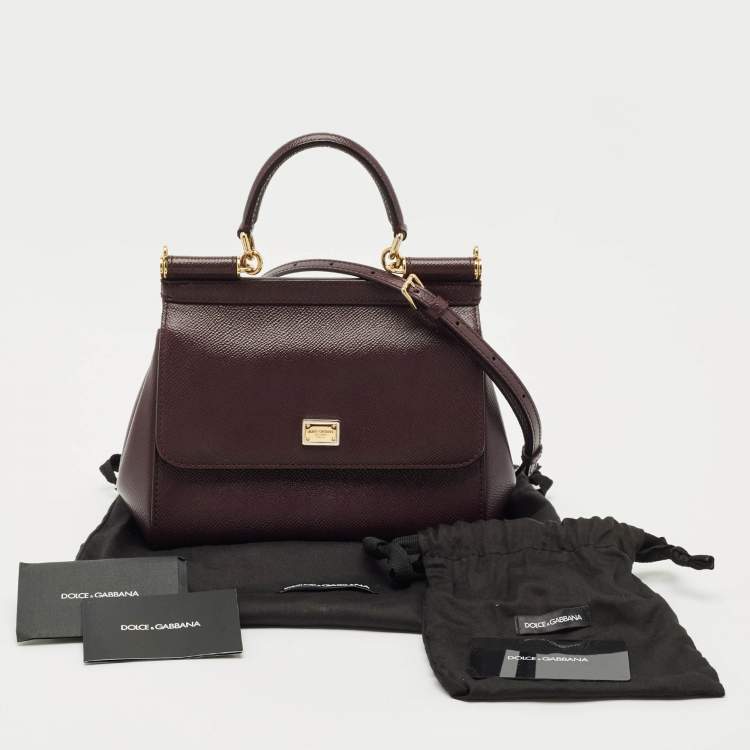 Pre Owned Dolce & Gabbana Burgundy Leather Small Miss Sicily Top Handle Bag
