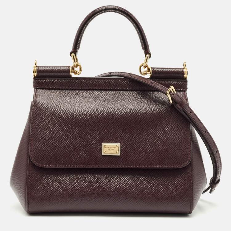 Pre Owned Dolce & Gabbana Burgundy Leather Small Miss Sicily Top Handle Bag