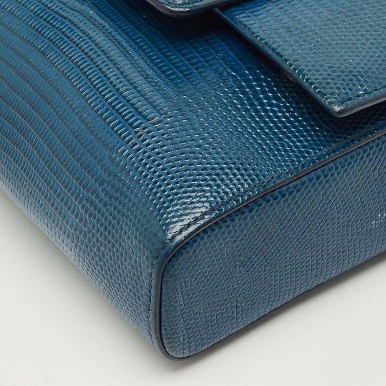 Pre Owned Dolce & Gabbana Blue Lizard Embossed Leather Mini DG Millennials Crystals Bag