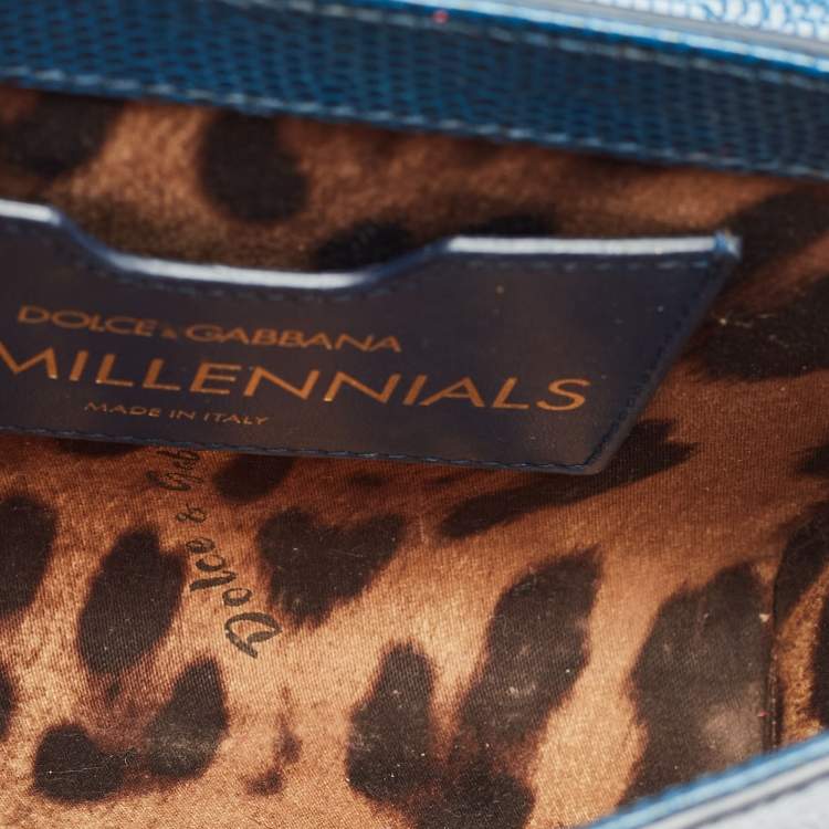 Pre Owned Dolce & Gabbana Blue Lizard Embossed Leather Mini DG Millennials Crystals Bag