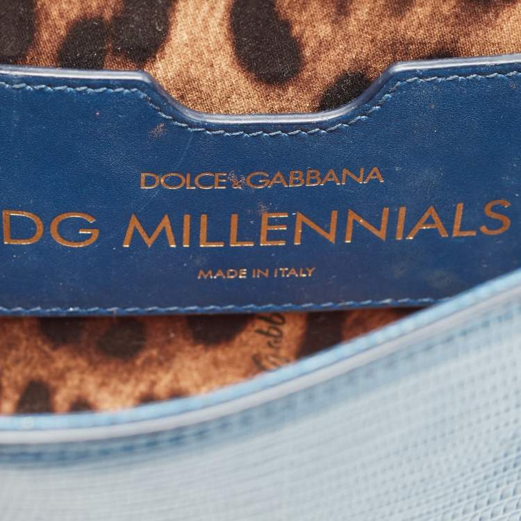 Pre Owned Dolce & Gabbana Blue Lizard Embossed Leather Mini DG Millennials Crystals Bag