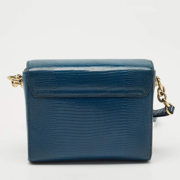 Pre Owned Dolce & Gabbana Blue Lizard Embossed Leather Mini DG Millennials Crystals Bag