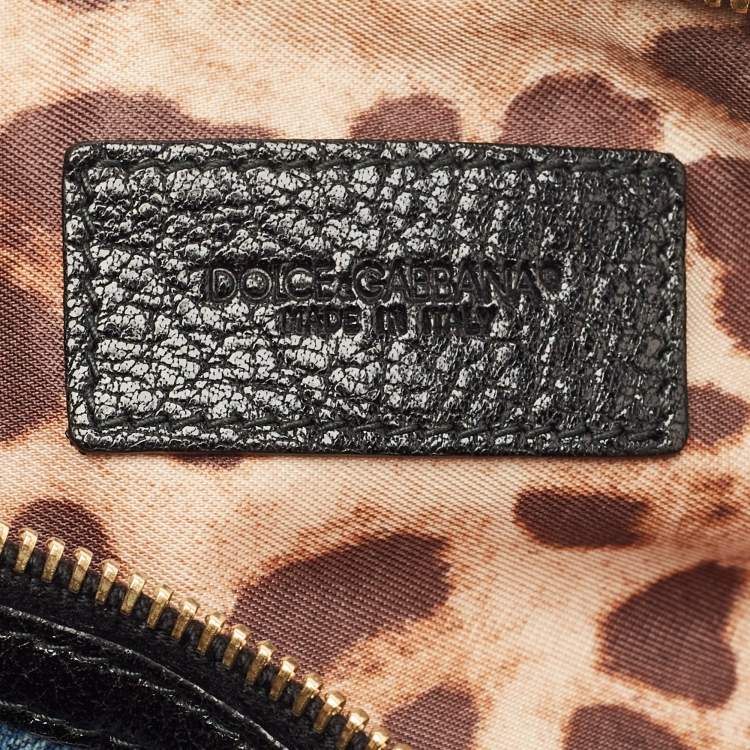 Pre Owned Dolce & Gabbana Blue Leopard Print Denim Ruffle Zip Pouch
