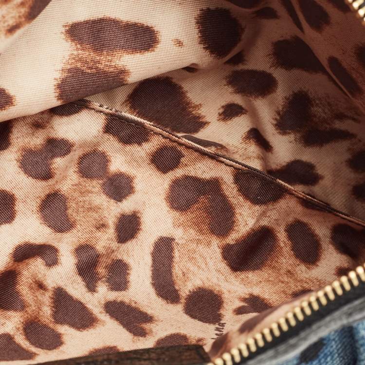 Pre Owned Dolce & Gabbana Blue Leopard Print Denim Ruffle Zip Pouch