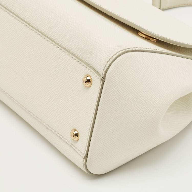 Pre Owned Dolce & Gabbana White Leather Medium Miss Sicily Top Handle Bag
