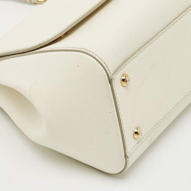 Pre Owned Dolce & Gabbana White Leather Medium Miss Sicily Top Handle Bag