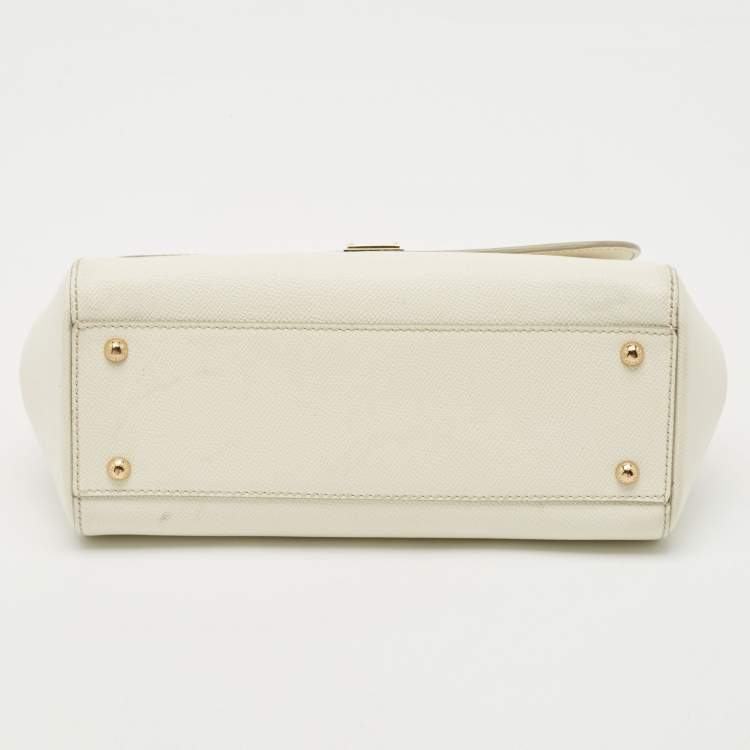 Pre Owned Dolce & Gabbana White Leather Medium Miss Sicily Top Handle Bag