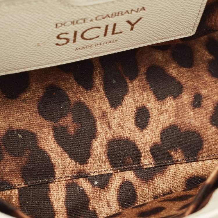 Pre Owned Dolce & Gabbana White Leather Medium Miss Sicily Top Handle Bag