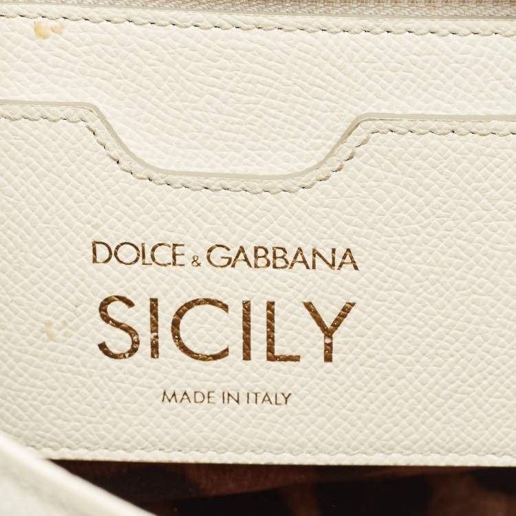 Pre Owned Dolce & Gabbana White Leather Medium Miss Sicily Top Handle Bag
