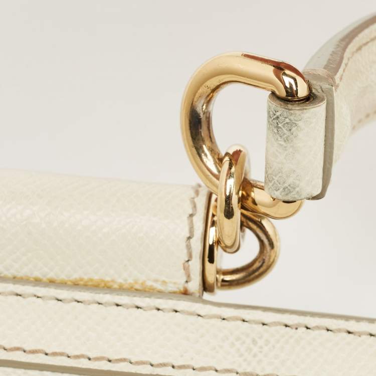 Pre Owned Dolce & Gabbana White Leather Medium Miss Sicily Top Handle Bag