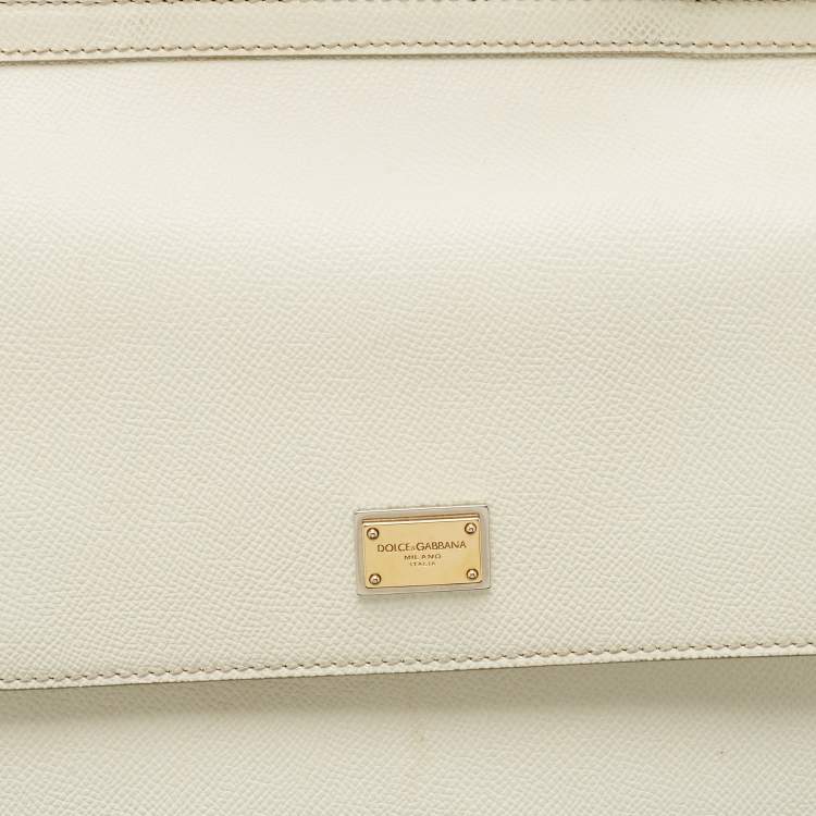 Pre Owned Dolce & Gabbana White Leather Medium Miss Sicily Top Handle Bag