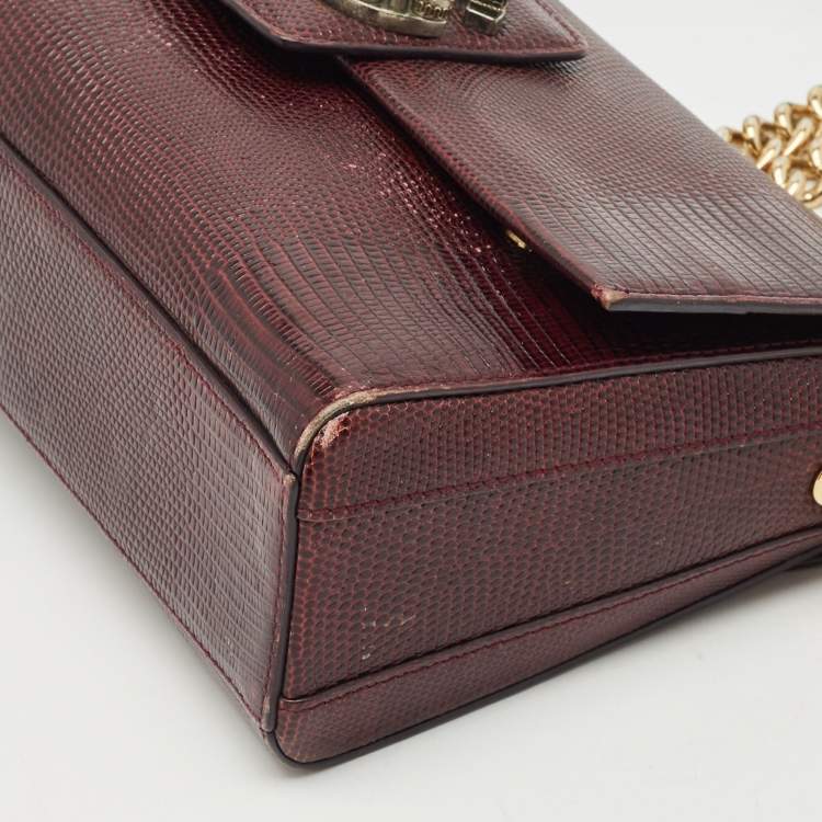 Pre Owned Dolce & Gabbana Burgundy Lizard Embossed Leather DG Millennials Shoulder Bag