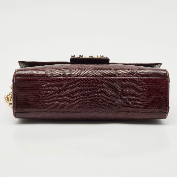 Pre Owned Dolce & Gabbana Burgundy Lizard Embossed Leather DG Millennials Shoulder Bag