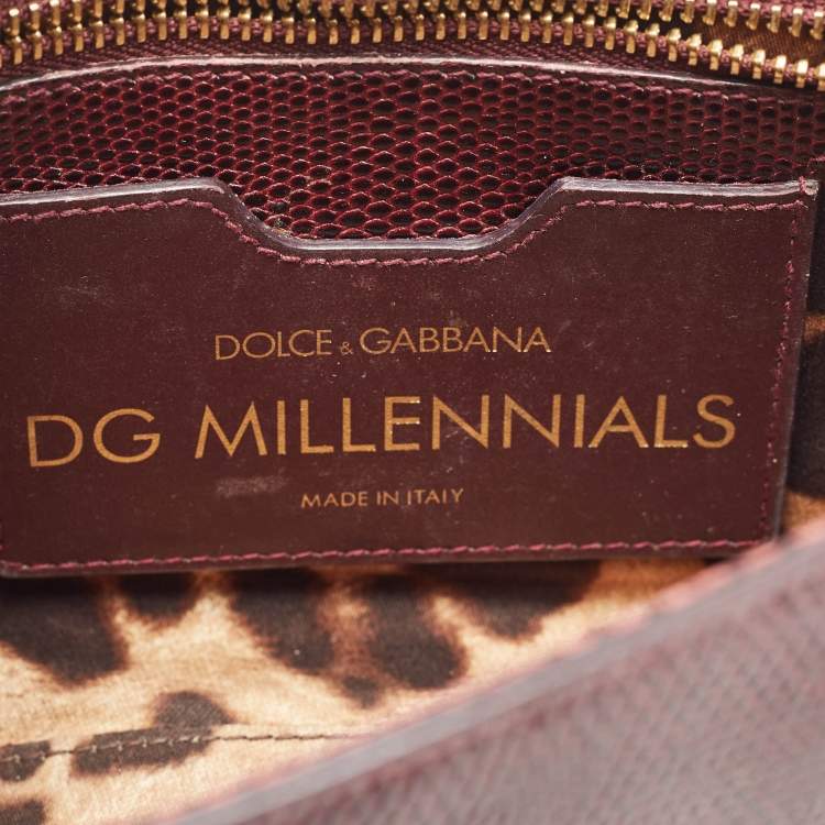 Pre Owned Dolce & Gabbana Burgundy Lizard Embossed Leather DG Millennials Shoulder Bag