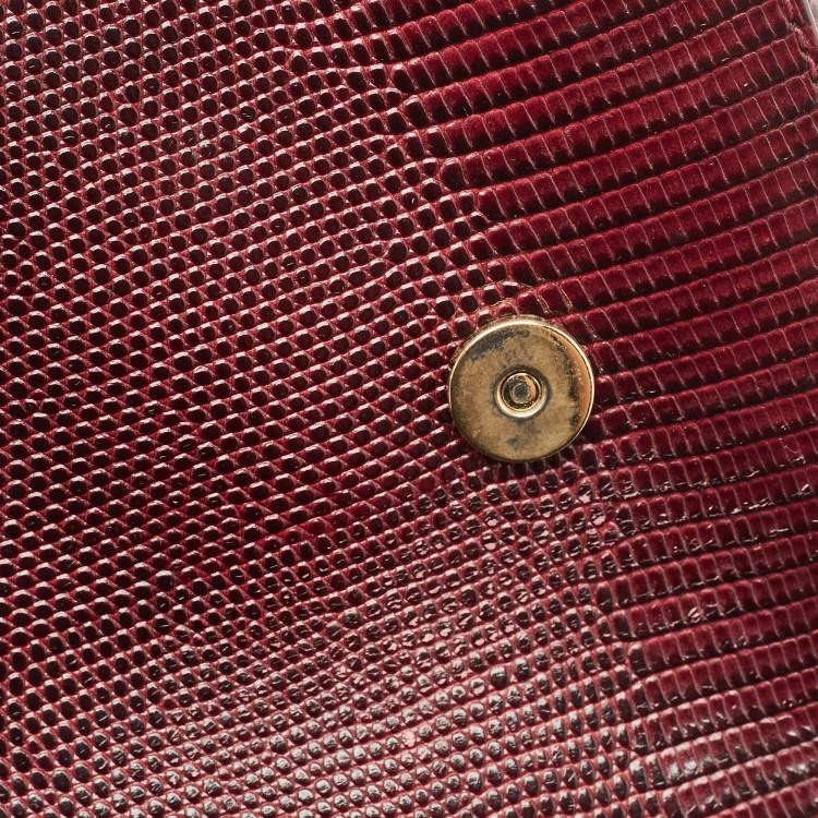 Pre Owned Dolce & Gabbana Burgundy Lizard Embossed Leather DG Millennials Shoulder Bag