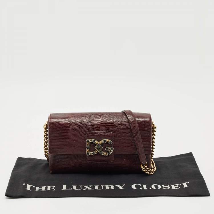Pre Owned Dolce & Gabbana Burgundy Lizard Embossed Leather DG Millennials Shoulder Bag