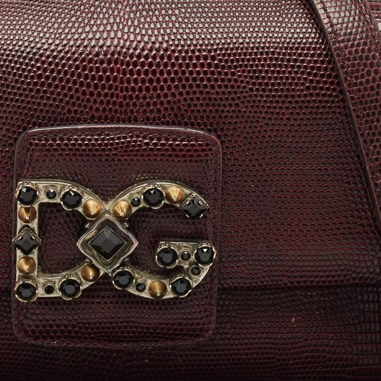 Pre Owned Dolce & Gabbana Burgundy Lizard Embossed Leather DG Millennials Shoulder Bag