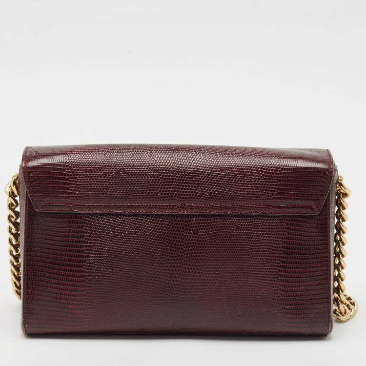 Pre Owned Dolce & Gabbana Burgundy Lizard Embossed Leather DG Millennials Shoulder Bag
