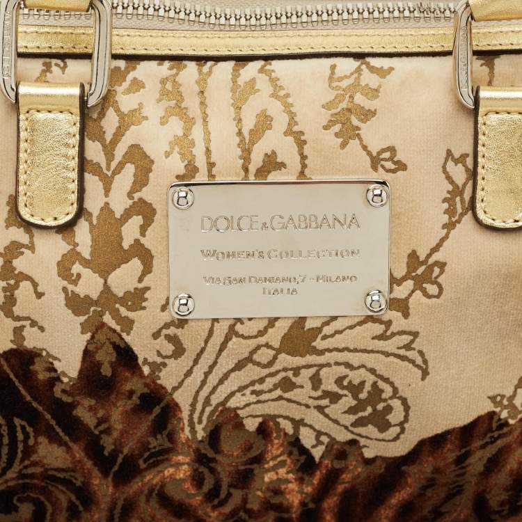 Pre Owned Dolce & Gabbana Ombre Gold/Brown Leather and Velvet Printed Satchel