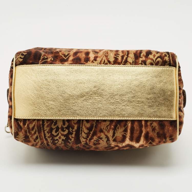 Pre Owned Dolce & Gabbana Ombre Gold/Brown Leather and Velvet Printed Satchel