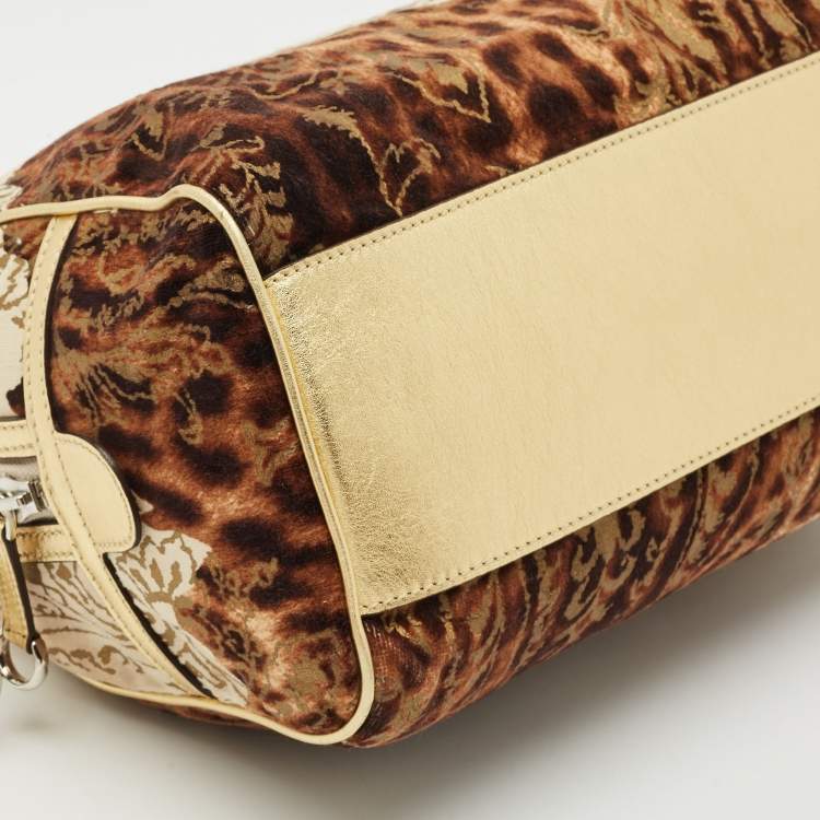 Pre Owned Dolce & Gabbana Ombre Gold/Brown Leather and Velvet Printed Satchel