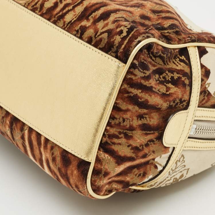 Pre Owned Dolce & Gabbana Ombre Gold/Brown Leather and Velvet Printed Satchel
