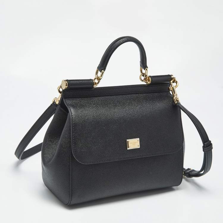 Pre Owned Dolce & Gabbana Black Leather Medium Miss Sicily Top Handle Bag