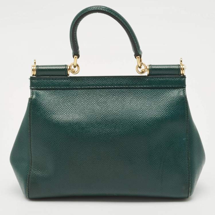 Pre Owned Dolce & Gabbana Green Leather Small Miss Sicily Top Handle Bag