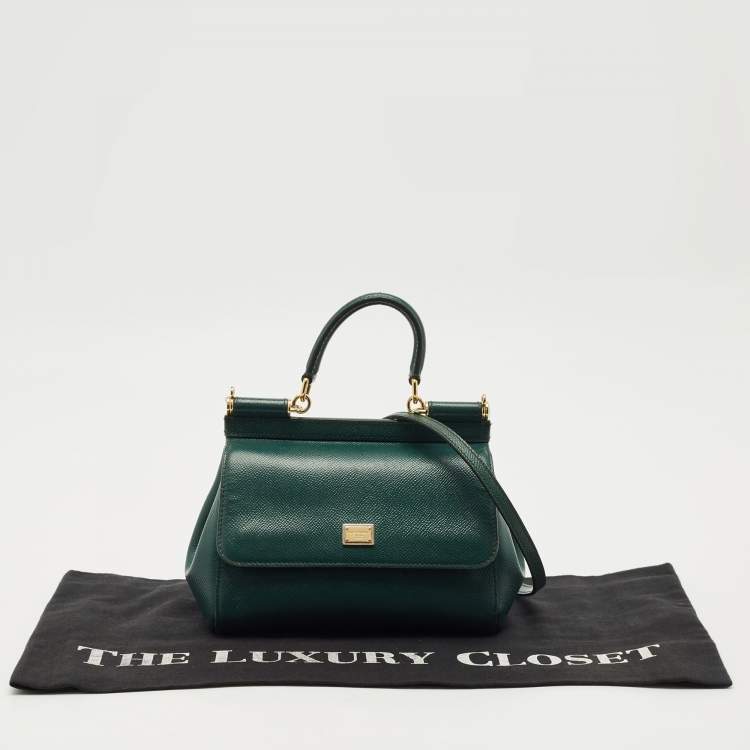 Pre Owned Dolce & Gabbana Green Leather Small Miss Sicily Top Handle Bag
