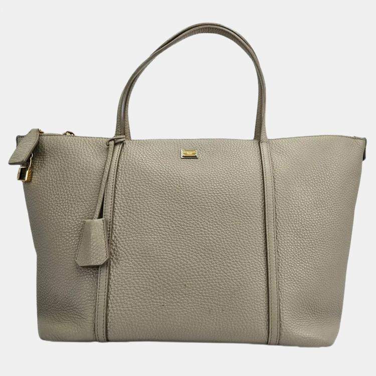 Pre Owned Dolce & Gabbana DG Beige Leather Tote Bag